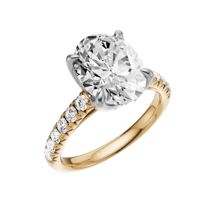 Light Gray Heart French Pave 18kt Engagement Ring, with a 3ct Oval Lab Grown Diamond Solitaire, in a Tulip Setting