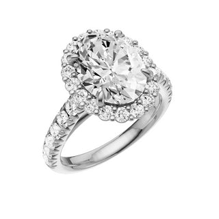Light Gray Heart French Pave 18kt Engagement Ring, with a 3ct Oval Lab Grown Diamond Solitaire, in a Diana Halo Setting