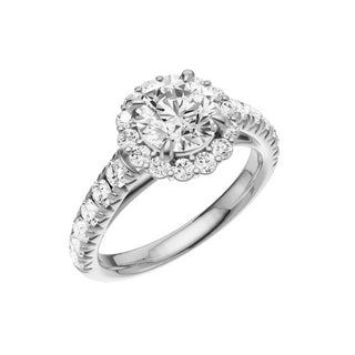 Light Gray Heart French Pave 18kt Engagement Ring, with a 1ct Round Lab Grown Diamond Solitaire, in a Diana Halo Setting