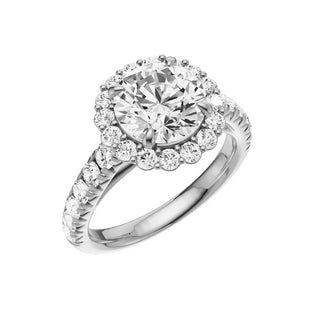 Light Gray Heart French Pave 18kt Engagement Ring, with a 2ct Round Lab Grown Diamond Solitaire, in a Diana Halo Setting