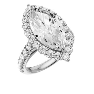 Light Gray Heart French Pave 18kt Engagement Ring, with a 5ct Marquise Lab Grown Diamond Solitaire, in a Diana Halo Setting