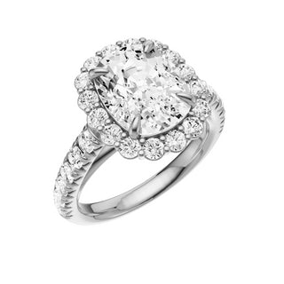 Light Gray Heart French Pave 18kt Engagement Ring, with a 4ct Elongated Cushion Lab Grown Diamond Solitaire, in a Diana Halo Setting