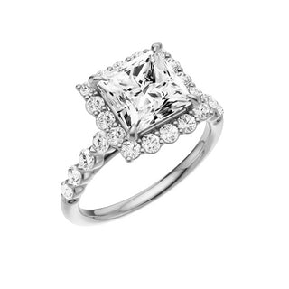 Light Gray Button Prong 18kt Engagement Ring, with a 2ct Princess Lab Grown Diamond Solitaire, in a Diana Halo Setting