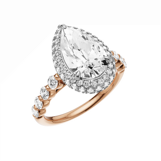 Light Gray Button Prong 18kt Engagement Ring, with a 2ct Pear Lab Grown Diamond Solitaire, in a Double Halo Setting