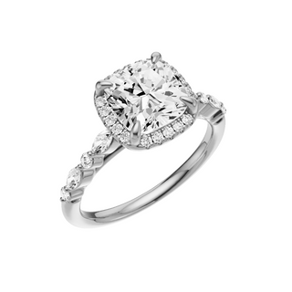 Light Gray Floating Diamonds 18kt Engagement Ring, with a 2ct Cushion Lab Grown Diamond Solitaire, in a Shadow Halo Setting
