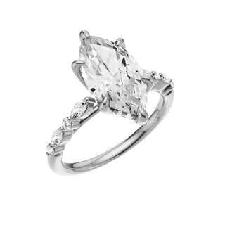 Light Gray Floating Diamonds 18kt Engagement Ring, with a 2ct Marquise Lab Grown Diamond Solitaire, in a Tulip Hidden Halo Setting