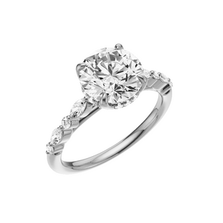 Light Gray Floating Diamonds 18kt Engagement Ring, with a 2ct Round Lab Grown Diamond Solitaire, in a Tulip Hidden Halo Setting
