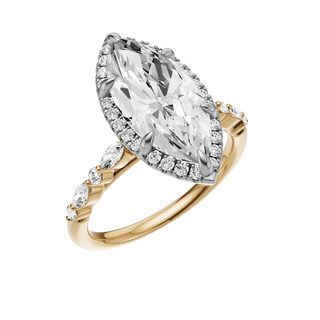 Light Gray Floating Diamonds 18kt Engagement Ring, with a 3ct Marquise Lab Grown Diamond Solitaire, in a Shadow Halo Setting