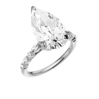 White Smoke Floating Diamonds 14kt Engagement Ring, with a 5.34ct Pear Lab Grown Diamond Solitaire, in a Tulip Setting
