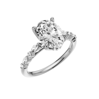 White Smoke Floating Diamonds 14kt Engagement Ring, with a 2.35ct Oval Lab Grown Diamond Solitaire, in a Tulip Hidden Halo Setting