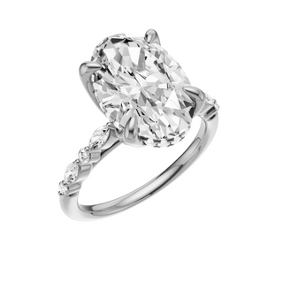 White Smoke Floating Diamonds 14kt Engagement Ring, with a 4.43ct Oval Lab Grown Diamond Solitaire, in a Tulip Hidden Halo Setting