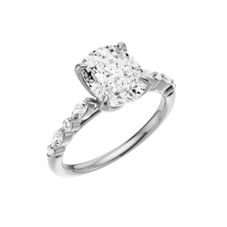 White Smoke Floating Diamonds 14kt Engagement Ring, with a 2.29ct Elongated Cushion Lab Grown Diamond Solitaire, in a Tulip Setting