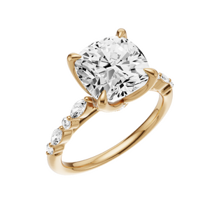 White Smoke Floating Diamonds 14kt Engagement Ring, with a 3ct Cushion Lab Grown Diamond Solitaire, in a Tulip Setting