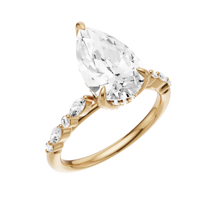White Smoke Floating Diamonds 14kt Engagement Ring, with a 3ct Pear Lab Grown Diamond Solitaire, in a Tulip Hidden Halo Setting