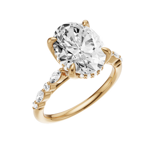 White Smoke Floating Diamonds 14kt Engagement Ring, with a 3ct Oval Lab Grown Diamond Solitaire, in a Tulip Hidden Halo Setting