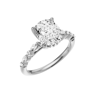 Light Gray Floating Diamonds PL Engagement Ring, with a 2ct Elongated Cushion Lab Grown Diamond Solitaire, in a Tulip Hidden Halo Setting