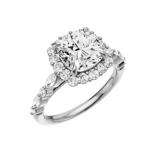 Light Gray Floating Diamonds 18kt Engagement Ring, with a 2ct Cushion Lab Grown Diamond Solitaire, in a Diana Halo Setting