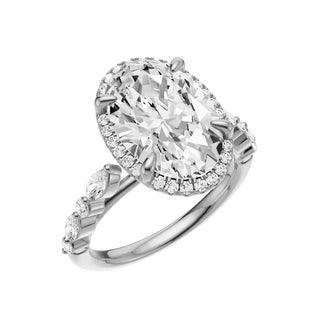 Light Gray Floating Diamonds 18kt Engagement Ring, with a 4ct Oval Lab Grown Diamond Solitaire, in a Shadow Halo Setting