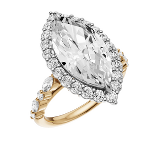Light Gray Floating Diamonds 18kt Engagement Ring, with a 4ct Marquise Lab Grown Diamond Solitaire, in a Diana Halo Setting