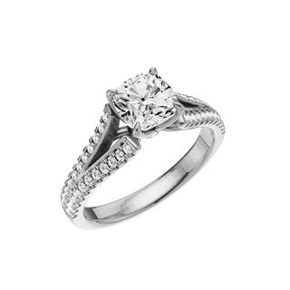 Light Gray Split Detail - Pave 18kt Engagement Ring, with a 1ct Cushion Lab Grown Diamond Solitaire, in a Tulip Setting