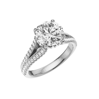 Light Gray Split Detail - Pave 18kt Engagement Ring, with a 2ct Round Lab Grown Diamond Solitaire, in a Tulip Hidden Halo Setting