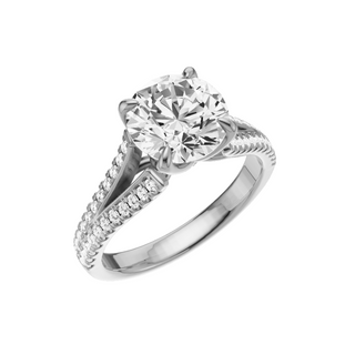 Light Gray Split Detail - Pave 18kt Engagement Ring, with a 2ct Round Lab Grown Diamond Solitaire, in a Tulip Setting