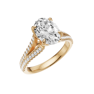 White Smoke Split Detail - Pave 18kt Engagement Ring, with a 2ct Oval Lab Grown Diamond Solitaire, in a Tulip Setting