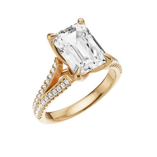 Light Gray Split Detail - Pave 14kt Engagement Ring, with a 3ct Emerald Lab Grown Diamond Solitaire, in a Tulip Setting