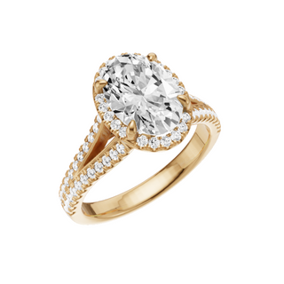 White Smoke Split Detail - Pave 14kt Engagement Ring, with a 2.42ct Oval Lab Grown Diamond Solitaire, in a Shadow Halo Setting