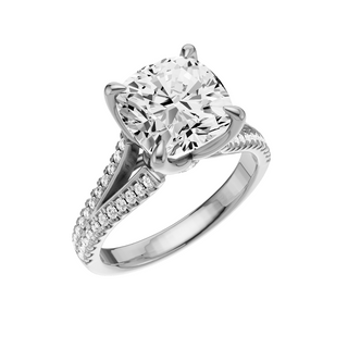 Light Gray Split Detail - Pave PL Engagement Ring, with a 3ct Cushion Lab Grown Diamond Solitaire, in a Tulip Setting