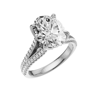 Light Gray Split Detail - Pave PL Engagement Ring, with a 3ct Oval Lab Grown Diamond Solitaire, in a Tulip Setting