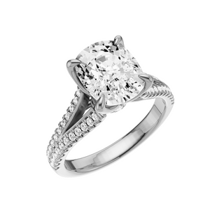 Light Gray Split Detail - Pave PL Engagement Ring, with a 3ct Elongated Cushion Lab Grown Diamond Solitaire, in a Tulip Setting