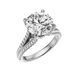 Light Gray Split Detail - Pave PL Engagement Ring, with a 3ct Round Lab Grown Diamond Solitaire, in a Tulip Setting