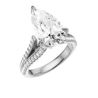 Light Gray Split Detail - Pave 18kt Engagement Ring, with a 4ct Pear Lab Grown Diamond Solitaire, in a Tulip Setting