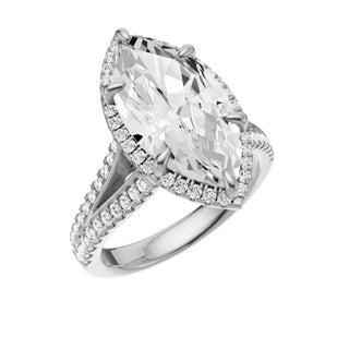 Light Gray Split Detail - Pave 18kt Engagement Ring, with a 4ct Marquise Lab Grown Diamond Solitaire, in a Shadow Halo Setting