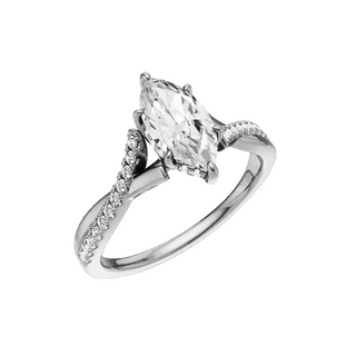 Light Gray Crossover 18kt Engagement Ring, with a 1ct Marquise Lab Grown Diamond Solitaire, in a Tulip Hidden Halo Setting