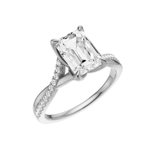 White Smoke Crossover 14kt Engagement Ring, with a 2.18ct Emerald Lab Grown Diamond Solitaire, in a Tulip Setting
