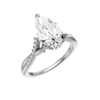 White Smoke Crossover 18kt Engagement Ring, with a 2ct Pear Lab Grown Diamond Solitaire, in a Tulip Hidden Halo Setting