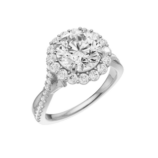 White Smoke Crossover 14kt Engagement Ring, with a 2ct Round Lab Grown Diamond Solitaire, in a Diana Halo Setting