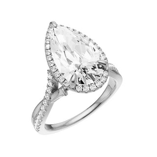 Light Gray Crossover 18kt Engagement Ring, with a 4ct Pear Lab Grown Diamond Solitaire, in a Shadow Halo Setting
