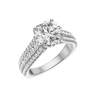 Light Gray Three Row 18kt Engagement Ring, with a 2ct Round Lab Grown Diamond Solitaire, in a Tulip Hidden Halo Setting