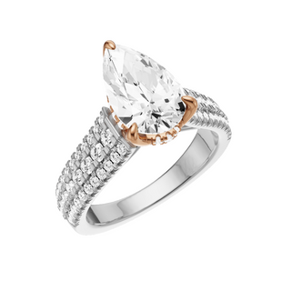 Light Gray Three Row 14kt Engagement Ring, with a 2ct Pear Lab Grown Diamond Solitaire, in a Tulip Hidden Halo Setting