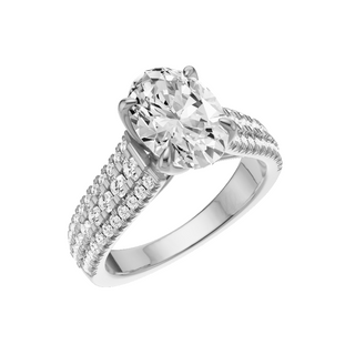 White Smoke Three Row 14kt Engagement Ring, with a 2.64ct Oval Lab Grown Diamond Solitaire, in a Tulip Setting