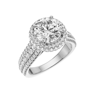 Light Gray Three Row PL Engagement Ring, with a 2ct Round Lab Grown Diamond Solitaire, in a Double Halo Setting