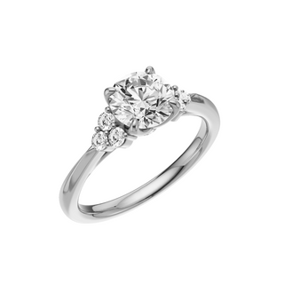 White Smoke Trinity Knife Edge 14kt Engagement Ring, with a 1ct Round Lab Grown Diamond Solitaire, in a Tulip Setting