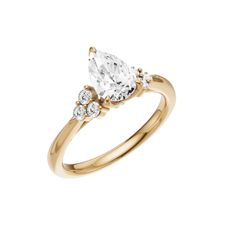 White Smoke Trinity Knife Edge 14kt Engagement Ring, with a 1.22ct Pear Lab Grown Diamond Solitaire, in a Tulip Setting