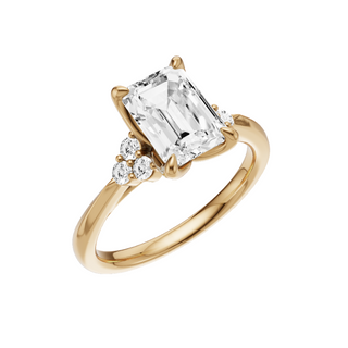 White Smoke Trinity Knife Edge 14kt Engagement Ring, with a 2ct Emerald Lab Grown Diamond Solitaire, in a Tulip Setting