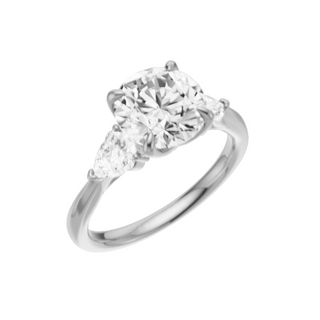 White Smoke Trinity Knife Edge 18kt Engagement Ring, with a 2ct Round Lab Grown Diamond Solitaire, in a Tulip Setting