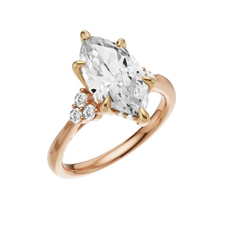 Light Gray Trinity Knife Edge 14kt Engagement Ring, with a 2ct Marquise Lab Grown Diamond Solitaire, in a Tulip Hidden Halo Setting