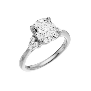Light Gray Trinity Knife Edge 14kt Engagement Ring, with a 2ct Elongated Cushion Lab Grown Diamond Solitaire, in a Tulip Setting